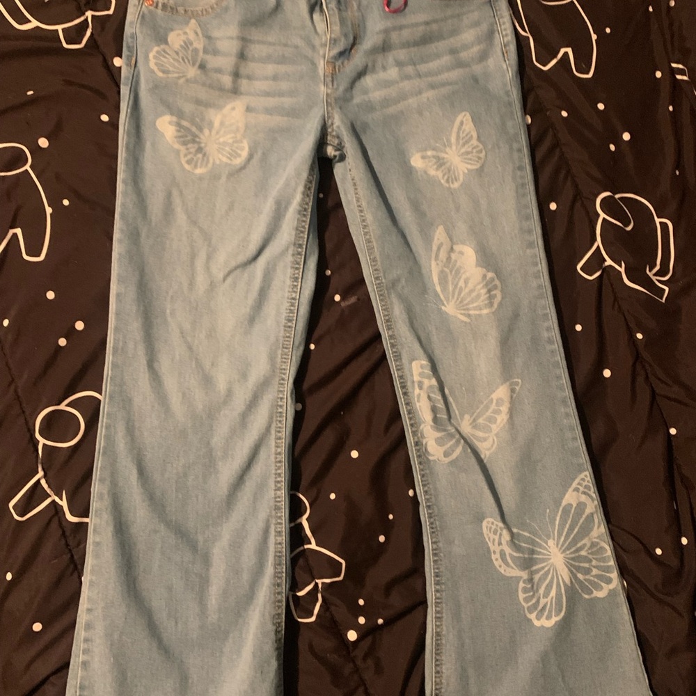 Beautees Light Blue Butterfly Girls Flare Jeans